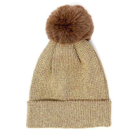 Cozy Gold Metallic Thread Pom Pom Beanie Hat Gold Metallic Hat Beanie Winter Hat, warm & cozy, this winter hat adds a glitzy sparkle to your wardrobe on windy chilly days. Classic, trendy & chic easy to match your ensemble. Perfect Gift Birthday, Christmas, Holiday, Stocking Stuffers, Anniversary, Valentine’s Day, Loved One