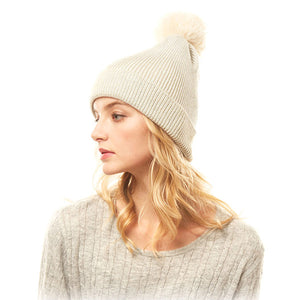 Cozy Ivory Metallic Thread Pom Pom Beanie Hat Ivory Metallic Hat Beanie Winter Hat, warm & cozy, this winter hat adds a glitzy sparkle to your wardrobe on windy chilly days. Classic, trendy & chic easy to match your ensemble. Perfect Gift Birthday, Christmas, Holiday, Stocking Stuffers, Anniversary, Valentine’s Day, Loved One
