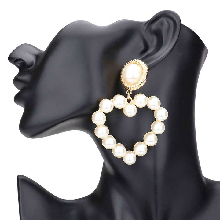 Cream Pearl Cluster Open Heart Dangle Earrings. put on a pop of color to complete your ensemble. Beautifully crafted design adds a gorgeous glow to any outfit. Perfect for adding just the right amount of shimmer & shine. Perfect for Birthday Gift, Anniversary Gift, Mother's Day Gift, Graduation Gift, Valentine's Day Gift.