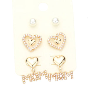 Cream 3Pairs Pearl Rhinestone Embellished Heart Mom Earrings, enhance your attire with these beautiful heart mom earrings to show off your fun trendsetting style. It can be worn with any daily wear such as shirts, dresses, T-shirts, etc. These pearl rhinestone earrings will garner compliments all day long. Whether day or night, on vacation, or on a date, whether you're wearing a dress or a coat, these earrings will make you look more glamorous and beautiful. 