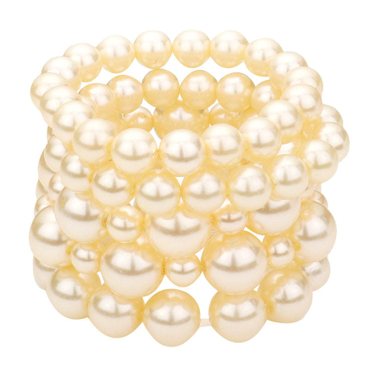 Cream 5PCS Pearl Strand Stretch Bracelets. Look as regal on the outside as you feel on the inside with this bracelets, feel absolutely flawless. Fabulous fashion and sleek style adds a pop of pretty color to your attire, coordinate with any ensemble from business casual to wear.  Perfect Birthday Gift, Anniversary Gift, Mother's Day Gift, Thank you Gift.