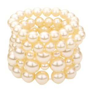Cream 5PCS Pearl Strand Stretch Bracelets. Look as regal on the outside as you feel on the inside with this bracelets, feel absolutely flawless. Fabulous fashion and sleek style adds a pop of pretty color to your attire, coordinate with any ensemble from business casual to wear.  Perfect Birthday Gift, Anniversary Gift, Mother's Day Gift, Thank you Gift.