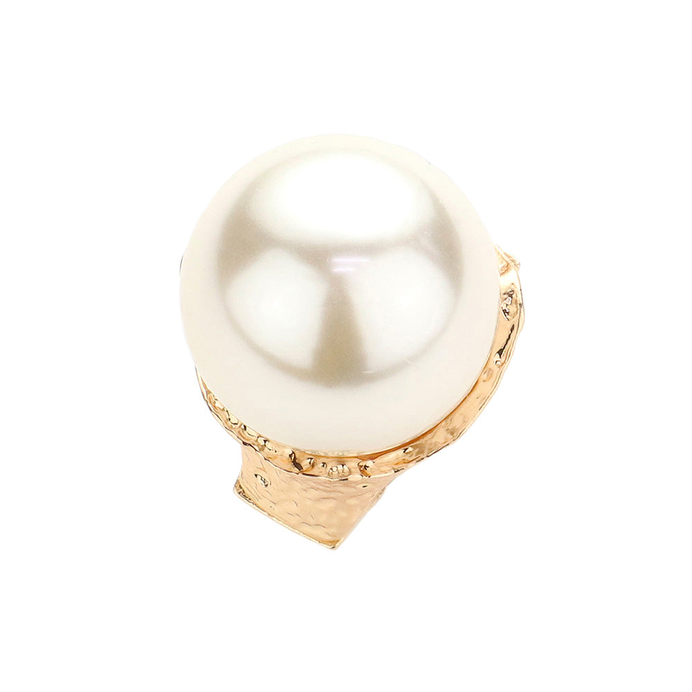 Cream Bold Pearl Accented Metal Stretch Ring, The beautiful Bold Pearl Accented Metal Stretch Ring has a beautiful charm that attracts eyesight and leads to a smile or two. Perfect Birthday Gift, Anniversary Gift, Graduation Gift, Prom Jewelry, Just Because Gift, Valentine's Day Gift. Jewelry that fits your lifestyle!