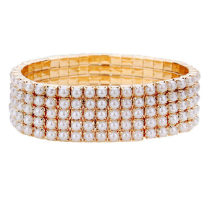 Cream Five Row Pearl Stretch Bracelet, Get ready with these bright Bracelet, put on a pop of color to complete your ensemble. Perfect for adding just the right amount of shimmer & shine and a touch of class to special events. Perfect Birthday Gift, Anniversary Gift, Mother's Day Gift, Graduation Gift.