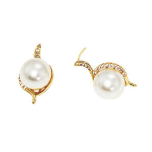 Cream Gold White Gold Dipped CZ Pearl Stud Earrings, ideal for parties, weddings, graduation, prom, quinceanera, holidays, pair these stud back earrings, add just the right amount of shine and you’ve got a look that’s polished to perfection. These earrings pair perfectly with any ensemble from business casual, to night out on the town or a black tie party.