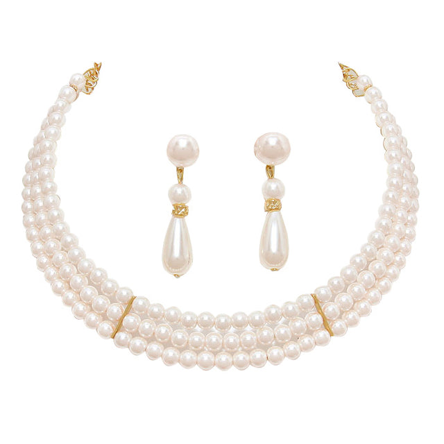 Cream Gold 3Row Pearl Necklace, Get ready with these pearl necklace, put on a pop of shine to complete your ensemble. Perfect for adding just the right amount of shimmer and a touch of class to special events. These classy necklaces are perfect for Party, Wedding and Evening. Awesome gift for birthday, Anniversary, Valentine‚Äôs Day or any special occasion.
