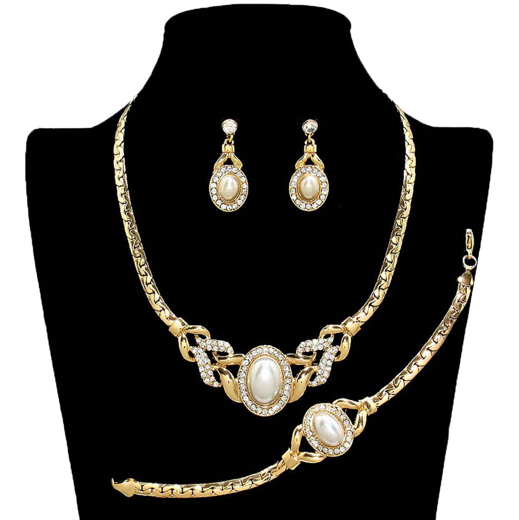 White Silver Clear Pearl Accented Rhinestone Necklace Jewelry Set, get ready with this rhinestone necklace jewelry set to receive the best compliments on any special occasion. Put on a pop of color to complete your ensemble and make you stand out on special occasions. Awesome gift for birthdays, Valentine’s Day, or any special occasion.