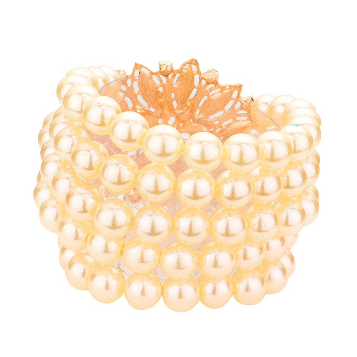 Cream Gold Flower Rhinestone Pave Pearl Stretch Bracelet, these rhinestone stretch bracelets adds an extra glow to your outfit to make you more gorgeous. Pair these with a tee and jeans and you are perfectly good to go. The jewelry that fits your lifestyle with ultimate and trendy fashion! It will be your new favorite go-to accessory. A perfect jewelry gift to expand a woman's fashion wardrobe with a classic, timeless style.