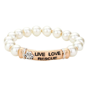 Cream Gold Live Love Rescue Message Pearl Stretch Bracelet. A stunning Pearl bracelet is sure to get you noticed and adds a gorgeous glow to any outfit. Cute pearl stretch and subtle sleek style, are just what you need to update your wardrobe. perfect for a night out on the town or a black tie party, ideal for festive Occasion, Prom or an Evening out. Awesome gift for birthday, anniversary, Valentine’s Day, or any special occasion, Thank you, Gift. 