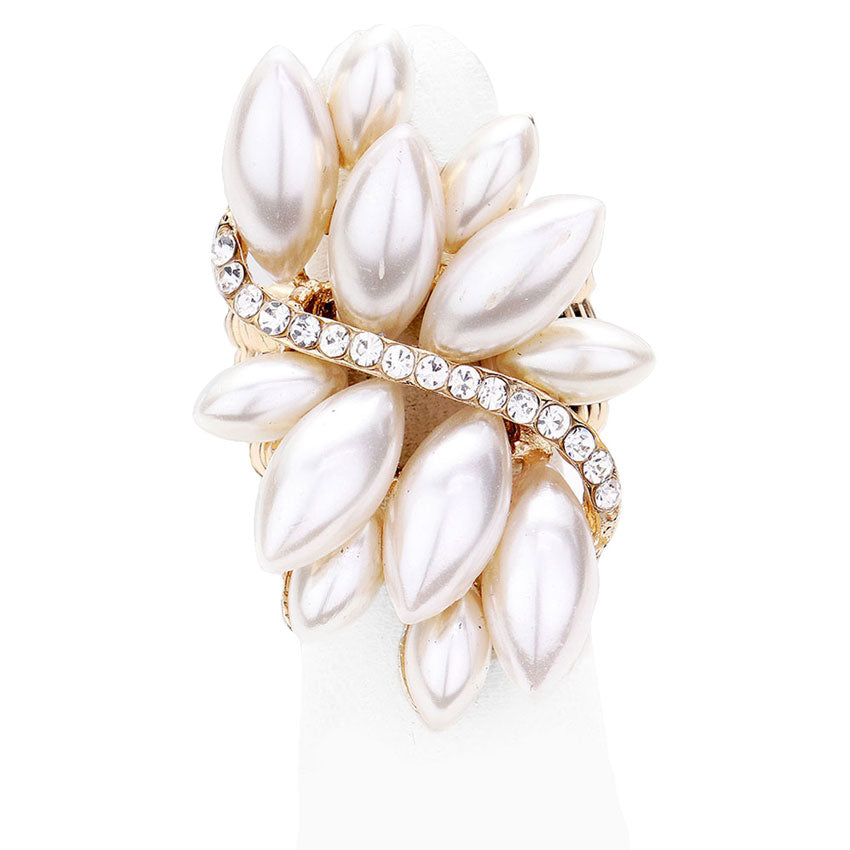 Cream Pearl Cluster Stretch Ring.  Beautifully crafted design adds a gorgeous glow to any outfit. Jewelry that fits your lifestyle! Perfect Birthday Gift, Anniversary Gift, Mother's Day Gift, Anniversary Gift, Valentine's Gift, Graduation Gift, Prom Jewelry, Just Because Gift, Thank you Gift.
