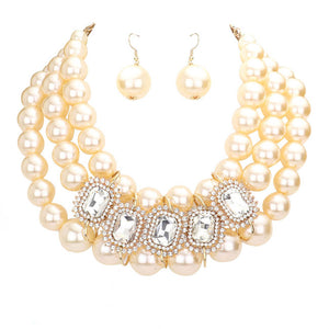 Cream Gold Rhinestone Pave Stone Accented Pearl Necklace. These gorgeous Pearl pieces will show your class in any special occasion. Look like the ultimate fashionista with these Necklace! Add something special to your outfit this season! Special It will be your new favorite accessory.The elegance of these pearl goes unmatched, great for wearing at a party! Perfect jewelry to enhance your look. Awesome gift for birthday, Anniversary, Valentine’s Day or any special occasion.