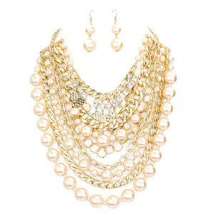 Cream Gold Stone Charm Chain Pearl Bib Necklace. These gorgeous bib necklace pieces will show your class in any special occasion. The elegance of these Stone goes unmatched, great for wearing at a party! stunning jewelry set will sparkle all night long making you shine like a diamond. Perfect jewelry to enhance your look. Awesome gift for birthday, Anniversary, Valentine’s Day or any special occasion.