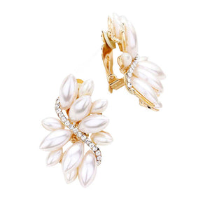Cream Gold Swirl Pearl Marquise Cluster Clip On Earrings. Look like the ultimate fashionista with these Earrings! Add something special to your outfit! It will be your new favourite accessory. Perfect Birthday Gift, Mother's Day Gift, Anniversary Gift, Graduation Gift, Prom Jewellery, Just Because Gift, Thank you Gift.
