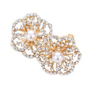 Cream Pearl Centered Rhinestone Embellished Flower Clip on Earrings, put on a pop of color to complete your ensemble with a unique yet gorgeous look. Perfect for adding just the right amount of shimmer & shine and a touch of class in everywhere. Jewelry that fits your lifestyle perfectly! These pearl centered rhinestone earrings are absolutely beautiful Birthday Gift, Anniversary Gift, Mother's Day Gift, Graduation Gift, etc. Glow with confidence with these dashing earrings!