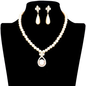 Cream Pearl Centered Rhinestone Trimmed Teardrop Accented Necklace, put on a pop of color to complete your ensemble. Perfect for adding just the right amount of shimmer & shine and a touch of class to special events. Perfect Birthday Gift, Anniversary Gift, Mother's Day Gift, Graduation Gift, Valentine’s Gift.