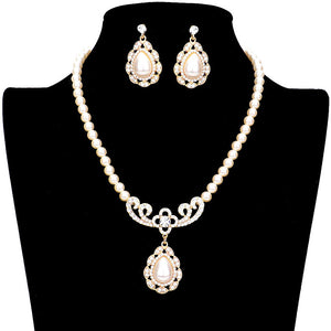 Cream Rhinestone Embellished Teardrop Pearl Accented Necklace. These Necklace jewelry sets are Elegant. Beautifully crafted design adds a gorgeous glow to any outfit. Jewelry that fits your lifestyle! Perfect Birthday Gift, Valentine's Gift, Anniversary Gift, Mother's Day Gift, Anniversary Gift, Graduation Gift, Prom Jewelry, Just Because Gift, Thank you Gift.