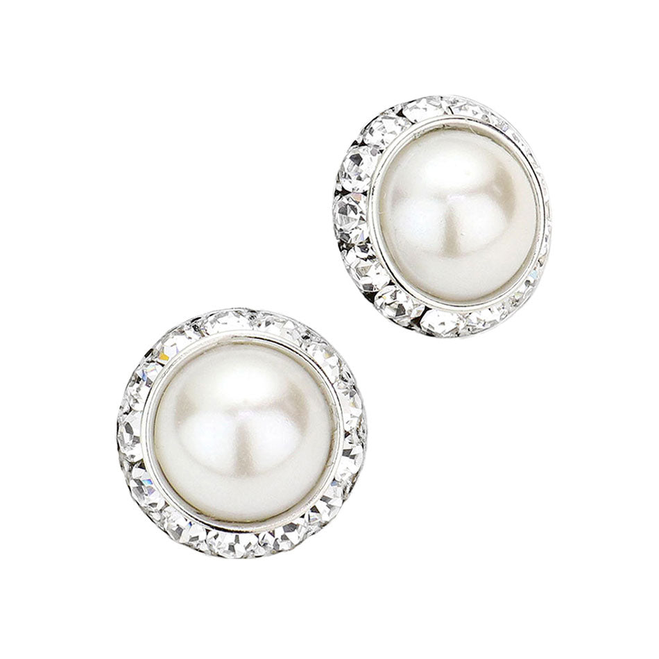 White Rivoli Cut Genuine Crystal Pearl Round Stud Earrings, Bright and sparkly crystal stud pierced earrings! elegance becomes you in these statement lustrous studs, luminous faux pearls and sparkling Crystal Pearl give these stunning earrings an elegant look. Add just the right amount of shine and you’ve got a look that’s polished to perfection. Perfect gift for Birthday, Anniversary, Christmas, Just Because, Mother's Day Gift or any occasion.