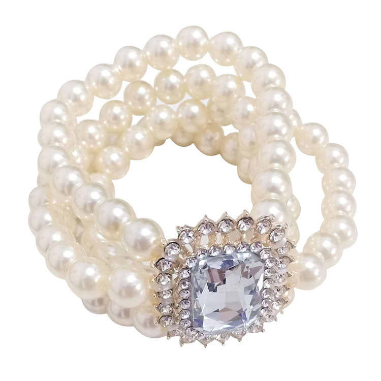 Cream Stone Accented Multi Layered Pearl Stretch Bracelet. Get ready with these Pearl themed Bracelet, put on a pop of color to complete your ensemble. Perfect for adding just the right amount of shimmer & shine and a touch of class to special events.  just what you need to update your wardrobe .Perfect Birthday Gift, Anniversary Gift, Mother's Day Gift, Mom Gift, Thank you Gift, Just Because Gift, Daily Wear.
