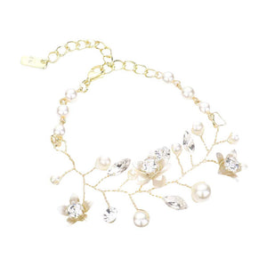 Cream Stone Embellished Flower Pearl Bracelet, jewelry that fits your lifestyle, adding a pop of pretty color. This vivid, gorgeous modish floral and pearl combination bracelet will add a pop of color to your outfit. Be the ultimate trendsetter wearing this stunning bracelet with all your stylish outfits! Fabulous gift idea for your loved one or yourself.