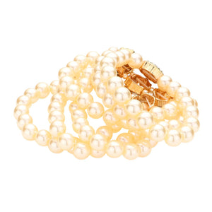 Cream Stone Embellished Multi Layered Pearl Stretch Bracelet, get ready with these stretch Bracelets to receive the best compliments on any special occasion. Put on a pop of color to complete your ensemble and make you stand out on special occasions. Perfect for adding just the right amount of shimmer & shine and a touch of class to special events.