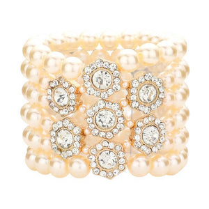 Cream Stone Embellished Multi Layered Pearl Stretch Bracelet, get ready with these stretch Bracelets to receive the best compliments on any special occasion. Put on a pop of color to complete your ensemble and make you stand out on special occasions. Perfect for adding just the right amount of shimmer & shine and a touch of class to special events.