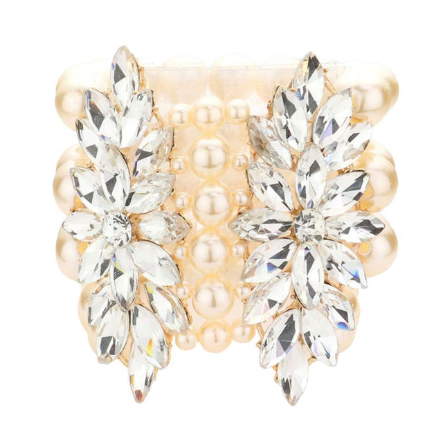 Cream Stone Embellished Multi Layered Pearl Stretch Bracelet, get ready with these stretch Bracelets to receive the best compliments on any special occasion. Put on a pop of color to complete your ensemble and make you stand out on special occasions. Perfect for adding just the right amount of shimmer & shine and a touch of class to special events.