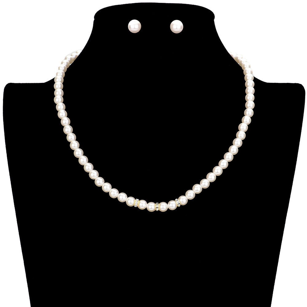 Cream Triple Rhinestone Ring Pointed Pearl Necklace, is a stunning jewelry set that will sparkle all night long making you shine like a diamond on special occasions. Wear together or separate according to your event with different outfits to add perfect luxe and class with incomparable beauty. Simple sophistication makes a stand-out addition to your collection designed to accent the neckline and add a gorgeous stylish glow to any special outfit
