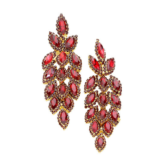 Red Crystal Drop Earring, Classic, Elegant Crystal Stone Leaf Cluster Marquise Evening Earrings Crystal Leaf Earrings Marquise Earrings Special Occasion ideal for parties, weddings, graduation, prom, holidays, pair these stud back earrings with any ensemble for a polished look. Birthday Gift, Mother's Day Gift, Anniversary Gift, Quinceanera