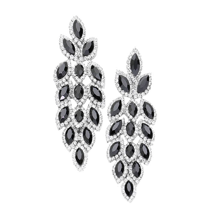 Black Crystal Drop Earring, Classic, Elegant Crystal Stone Leaf Cluster Marquise Evening Earrings Crystal Leaf Earrings Marquise Earrings Special Occasion ideal for parties, weddings, graduation, prom, holidays, pair these stud back earrings with any ensemble for a polished look. Birthday Gift, Mother's Day Gift, Anniversary Gift, Quinceanera