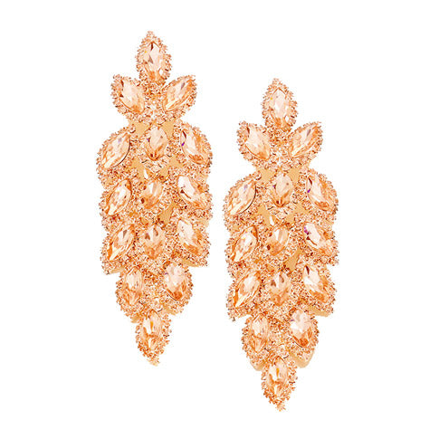 Peach Crystal Drop Earring, Classic, Elegant Crystal Stone Leaf Cluster Marquise Evening Earrings Crystal Leaf Earrings Marquise Earrings Special Occasion ideal for parties, weddings, graduation, prom, holidays, pair these stud back earrings with any ensemble for a polished look. Birthday Gift, Mother's Day Gift, Anniversary Gift, Quinceanera
