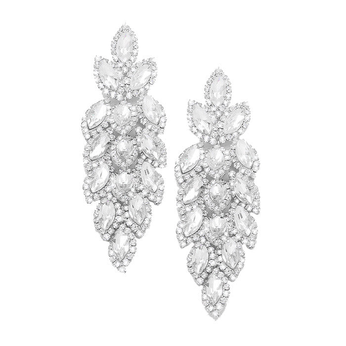 Clear Crystal Drop Earring, Classic, Elegant Crystal Stone Leaf Cluster Marquise Evening Earrings Crystal Leaf Earrings Marquise Earrings Special Occasion ideal for parties, weddings, graduation, prom, holidays, pair these stud back earrings with any ensemble for a polished look. Birthday Gift, Mother's Day Gift, Anniversary Gift, Quinceanera