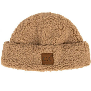 Dark Camel C C Sherpa Cuff Beanie Hat with C C Suede Logo, wear this beautiful Beanie Hat while going outdoors and keep yourself warm and stylish with a unique look. The color variation makes the Hat suitable for everyone's choice with different outfits. It feels cozy and a perfect match for any type of outfit. It's a beautiful winter gift accessory for birthdays, Christmas, stocking stuffers, secret Santa, holidays, etc.