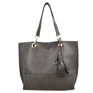 Dark Gray 2 N 1 Womens Reversible Tote Shoulder Handbag. Handbag has plenty of room to fit all your items, also comes with a removable insert bag that doubles as lining to the bag, or can be removed and worn as a crossbody bag. Great for different activities including quick getaways, long weekends, picnics, beach or even to go to the gym!  Easy to carry with you in your hands or around your shoulders. This 2 in 1 tote bag is just what the boss lady needs!