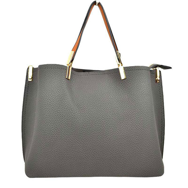 Dark Gray Simpler Times Bucket Crossbody Bags For Women. A great everyday casual shoulder bag composed of Faux leather. A simple design with subtle gold hardware details on the closure.  Magnetic snap closure for an inner zipper pouch opening spacious to hold your phone, wallet, and other essentials securely.