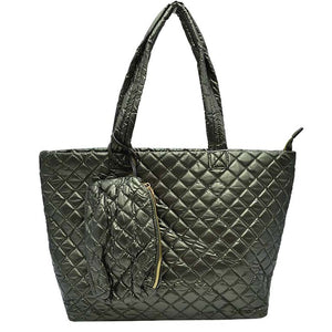 Dark Green 2 N 1 Large Quilted Zipper Tote With Pouch, has plenty of room to carry all your handy items with ease. It also comes with a removable insert bag that doubles as lining to the bag or can be removed and worn as a shoulder bag. Great for different activities including quick getaways, long weekends, picnics, beach, or even going to the gym! Easy to carry with you in your hands or around your shoulders. This 2 in 1 tote bag is just what the boss lady needs! Stay comfortable.