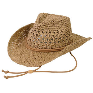 Dark Natural C.C Paper Straw Open Weaved Cowboy Hat, Keep your styles on even when you are relaxing at the pool or playing at the beach. Large, comfortable, and perfect for keeping the sun off of your face, neck, and shoulders. Perfect summer, beach accessory. Ideal for travelers who are on vacation or just spending some time in the great outdoors. A cowboy hat can keep you cool and comfortable even when the sun is high in the sky.
