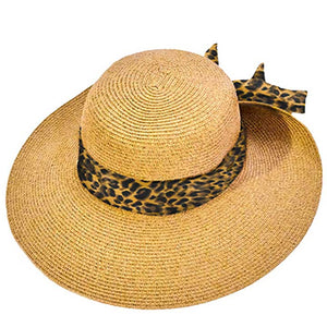 Dark Natural C.C Wide Brim Leopard Print Rolled Up Sunhat, Keep your styles on even when you are relaxing at the pool or playing at the beach. Large, comfortable, and perfect for keeping the sun off of your face, neck, and shoulders. Perfect summer, beach accessory. Ideal for travelers who are on vacation or just spending some time in the great outdoors.