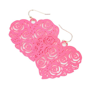 Dark Pink Cut Out Flower Detailed Brass Metal Heart Dangle Earrings, Take your love for accessorizing to a new level of affection with the floral heart dangle earrings. These earrings are crafted with metal & a heart design that adds a gorgeous glow to any outfit. Adorable and will get you into that lovely mood in an instant! Wear these gorgeous earrings to make you stand out from the crowd & show your trendy choice this valentine.