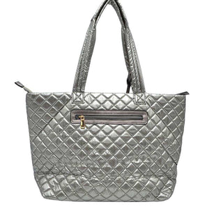 Dark Silver 2 N 1 Large Quilted Zipper Tote With Pouch, has plenty of room to carry all your handy items with ease. It also comes with a removable insert bag that doubles as lining to the bag or can be removed and worn as a shoulder bag. Great for different activities including quick getaways, long weekends, picnics, beach, or even going to the gym! Easy to carry with you in your hands or around your shoulders. This 2 in 1 tote bag is just what the boss lady needs! Stay comfortable.