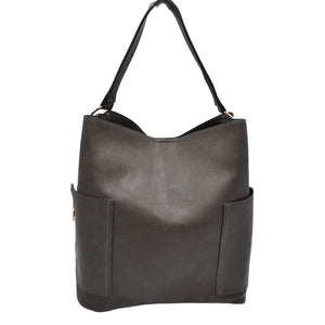 Deep Gray 2in1 Chic Satchel Side Pocket With Long Strap Bucket Bag, This casual crossbody bucket bag is super soft Vegan leather and has convenient side pockets to carry water bottles, phones, or glasses and a removable zipper pouch. Gold hardware. Extra bag inside and strap to make it a crossbody. Perfect for carrying around your stuff, this bag is big enough for all your daily essentials. 
