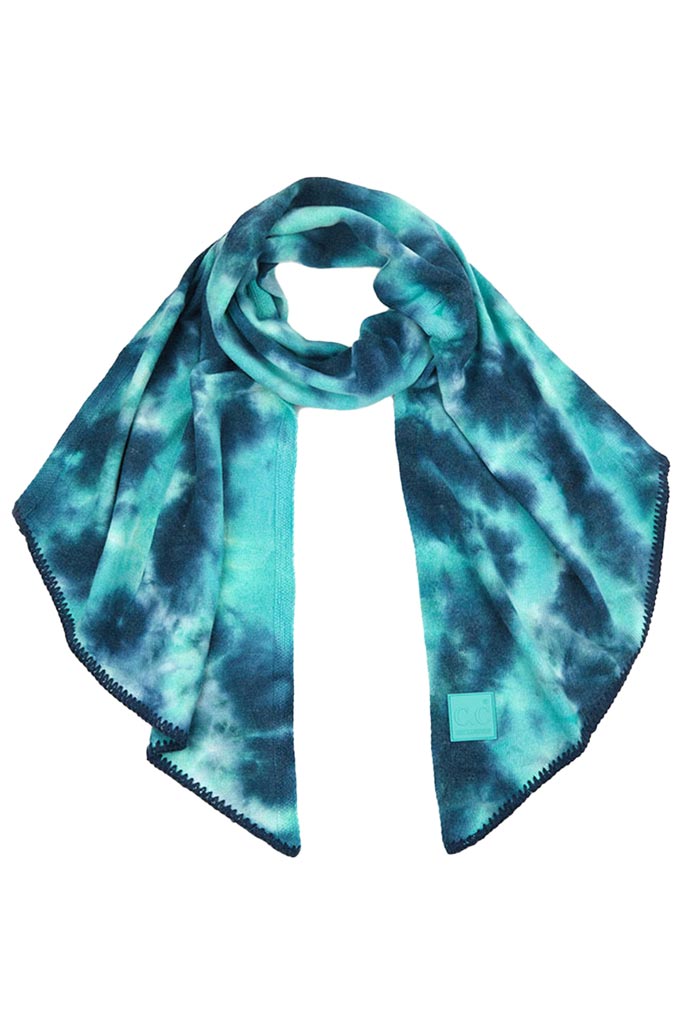 Deep Teal Sea Green C C Tie Dye Bias Cut Scarf With Rubber Patch, add a beautiful look and touch of perfect class to your outfit in style. Nicely designed with tie dye that gives a unique and awesome appearance with comfort and warmth. Perfect weight makes it wearable to complement your outfit, or with your favorite fall jacket. Great for daily wear in the cold winter to protect you against the chill.