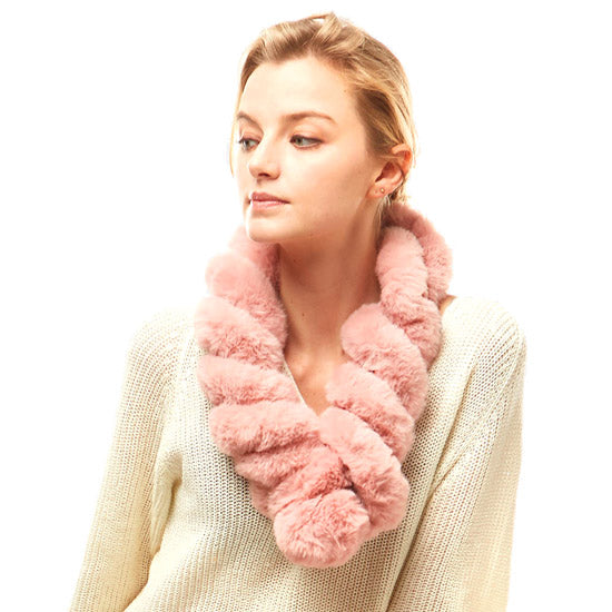 Pink Faux Fur Scarf Pull Through Scarf Warm Faux Fur Scarf Cozy Pull Thru Scarf delicate, warm & fabulous, a plush pull thru scarf. Protects against chill, classic glamour, faux fur feels amazing. Perfect Gift, Birthday Gift, Valentines Day Gift, Anniversary Gift, Soft Scarf, Elegant Scarf, Just Because Gift, Thank you Gift