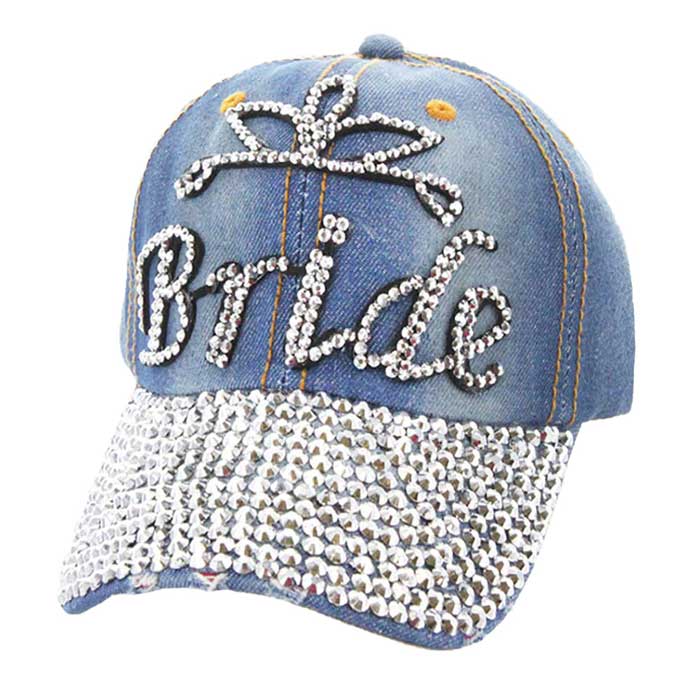 Denim Bride Bling destroyed denim baseball cap, Fun cool Baseball Cap perfect for the bride who is in Charge! Perfect for walks in sun or rain, great for a bad hair day. Soft textured, embroidered message and distressed contrast stitching baseball cap with fun statement will become your favorite cap.