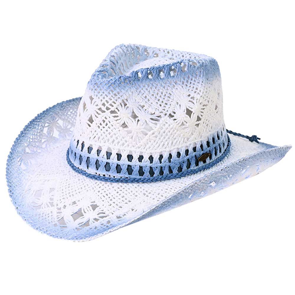 Denim C C Ombre Open Weave Cowboy Hat, Whether you’re lounging by the pool or attend at any event. This is a great hat that can keep you stay cool and comfortable in a party mood. Perfect Gift Cool Fashion Cowboy, Prom, birthdays, Mother’s Day, Christmas, anniversaries, holidays, Mardi Gras, Valentine’s Day, or any occasion.