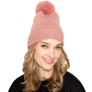 Dust Pink Solid Knit Beanie Hat With Faux Fur Pom, accessorize the fun way with this faux fur pom solid knit beanie hat to keep yourself warm and toasty and enrich your beauty with luxe. The autumnal touch you need to finish your outfit in style. Awesome winter gift accessory! Perfect Gift for Birthdays, Christmas, holidays, anniversaries, and Valentine’s Day to your friends, family, and Loved Ones. 