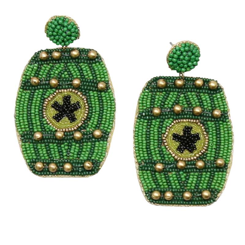 Green St Patrick's Day Barrel With Clover Seed Bead Earrings, make an individual statement of fashion with this beautiful clover seed beaded earrings. Put on a pop of color to complete your ensemble stylishly with these St Patrick's Day-themed barrels with clover seed beaded earrings. It will be your new favorite accessory to enlighten your perfect beauty at any place, anytime. 