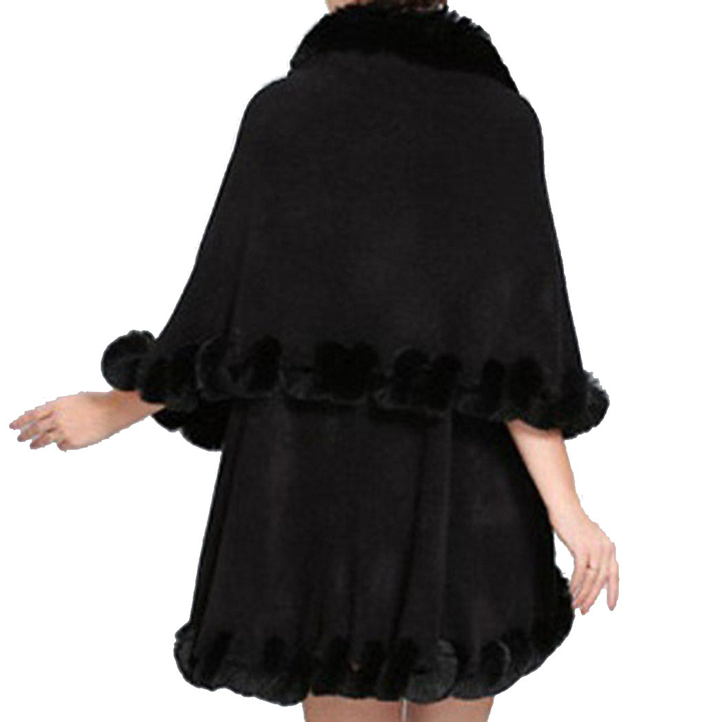 Elegant 2 Row Black Faux Fur Trim Knit Poncho, Black Faux Fur Trim Knit Ruana Cape, the perfect accessory, luxurious, trendy, super soft chic vest cape, keeps you warm & toasty. You can throw it on over so many pieces elevating any casual outfit! Perfect Gift for Wife, Mom, Birthday, Holiday, Christmas, Anniversary, Fun Night Out