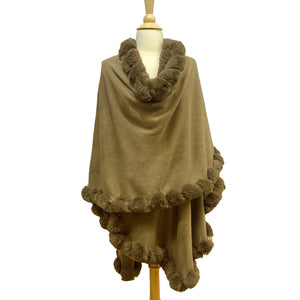Elegant All-around Faux Fur Trim Poncho Plush Faux Fur Trim Knit Ruana Cape Faux Fur Knit Wrap, the perfect accessory, luxurious, trendy, soft chic cape, keeps you warm & toasty. Throw it on over many pieces to elevate any casual outfit! Perfect Gift Birthday, Anniversary, Christmas, Valentine's Day, Special Occasion