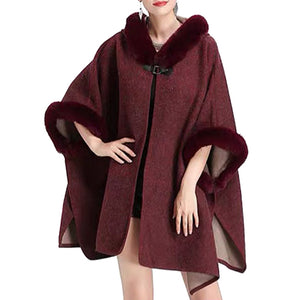 Elegant Burgundy Faux Fur Hood Sleeve Trim Ruana Burgundy Faux Fur Trim Poncho Outwear, the perfect accessory, luxurious, trendy, super soft chic capelet, keeps you warm & toasty. You can throw it on over so many pieces elevating any casual outfit! Perfect Gift Birthday, Holiday, Christmas, Anniversary, Wife, Mom, Special Occasion, Mom