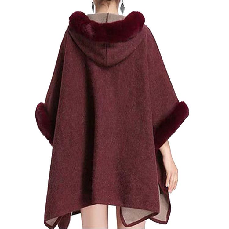 Elegant Burgundy Faux Fur Hood Sleeve Trim Ruana Burgundy Faux Fur Trim Poncho Outwear, the perfect accessory, luxurious, trendy, super soft chic capelet, keeps you warm & toasty. You can throw it on over so many pieces elevating any casual outfit! Perfect Gift Birthday, Holiday, Christmas, Anniversary, Wife, Mom, Special Occasion, Mom